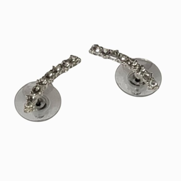 Crystal Rhinestone Silver-Tone Curved Bar Stud Earrings with Secure Backing - Picture 4 of 5